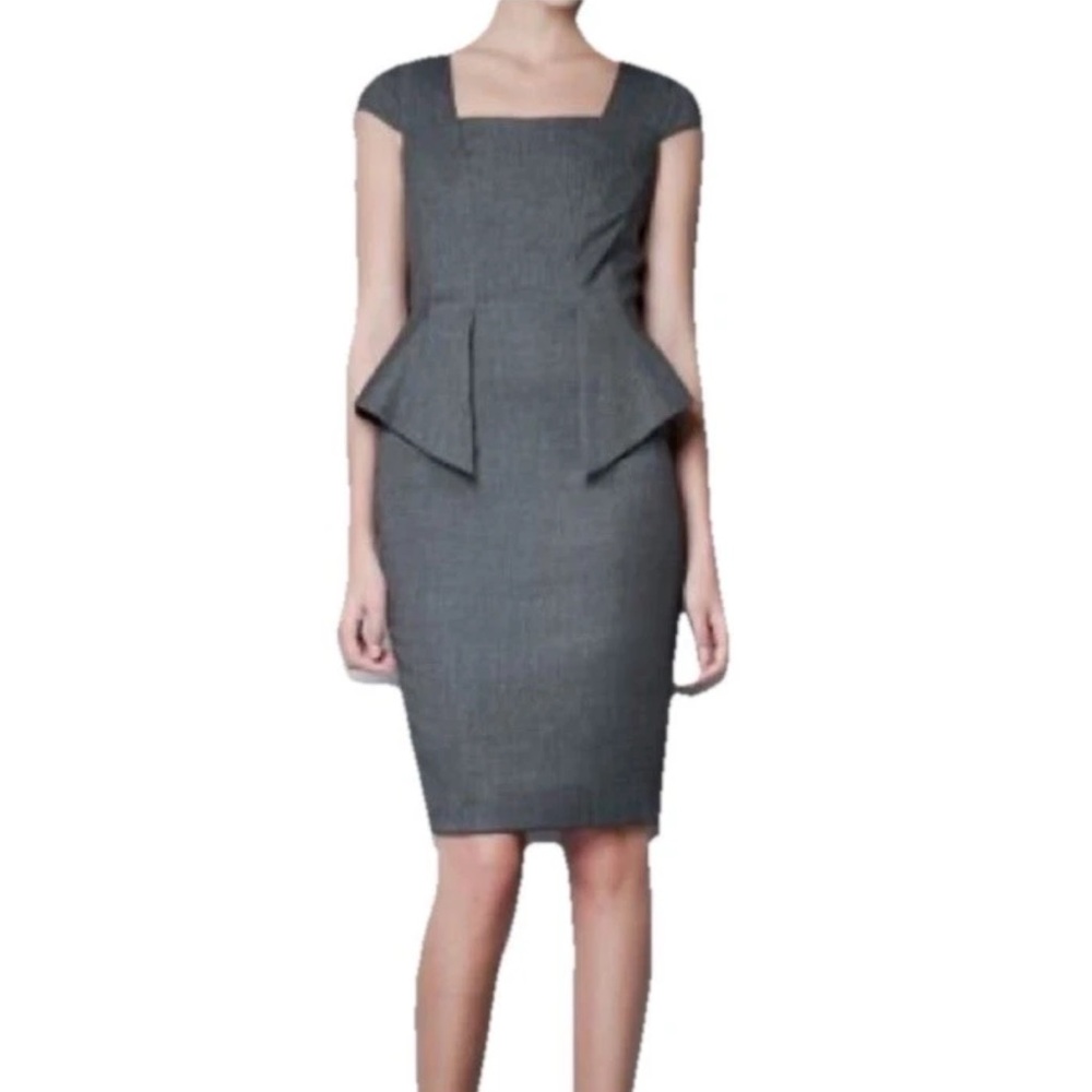 Zara Basic Sz M Charcoal Gray Peplum Career Dress Short Sleeve Classic Feminine